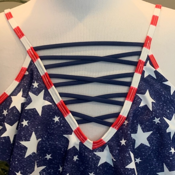 NWT California Waves USA Flag Flounce Bikini Top M Medium Juniors Lace Up Front - Picture 4 of 10